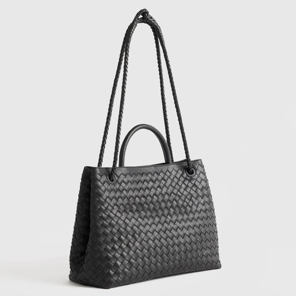 Quince Italian Leather Handwoven Satchel Black - Picture 6 of 12
